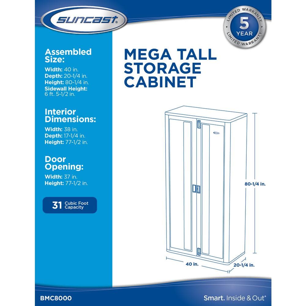 Mega Tall Gray Resin Freestanding Garage Cabinet with Adjustable Shelving