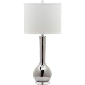 Mae 30.5 in. Silver Long Neck Ceramic Table Lamp with Off-White Shade