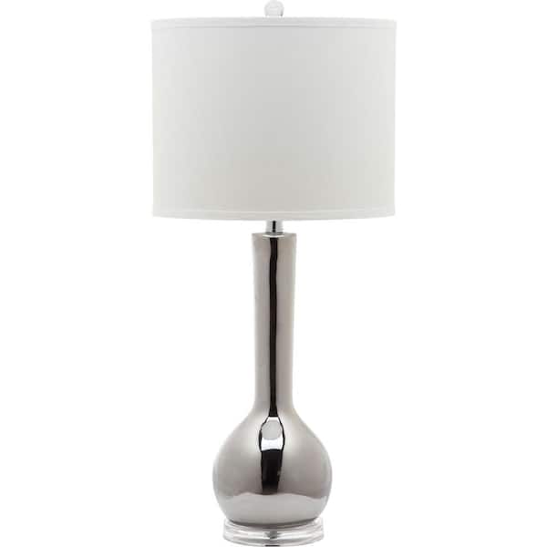 SAFAVIEH Mae 30.5 in. Silver Long Neck Ceramic Table Lamp with Off-White Shade