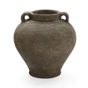 14.6 in. Rustic Brown Terracotta Cauldron Vase