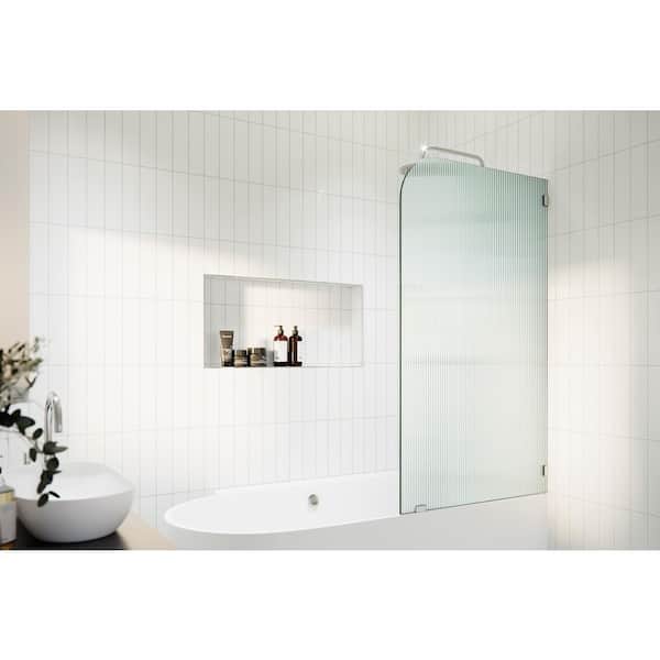 Glass Warehouse Aurora 30 in. W x 58.25 in. H Left-Hand Single Fixed Frameless Fluted Frosted Bath Panel Radius Shower Tub Door