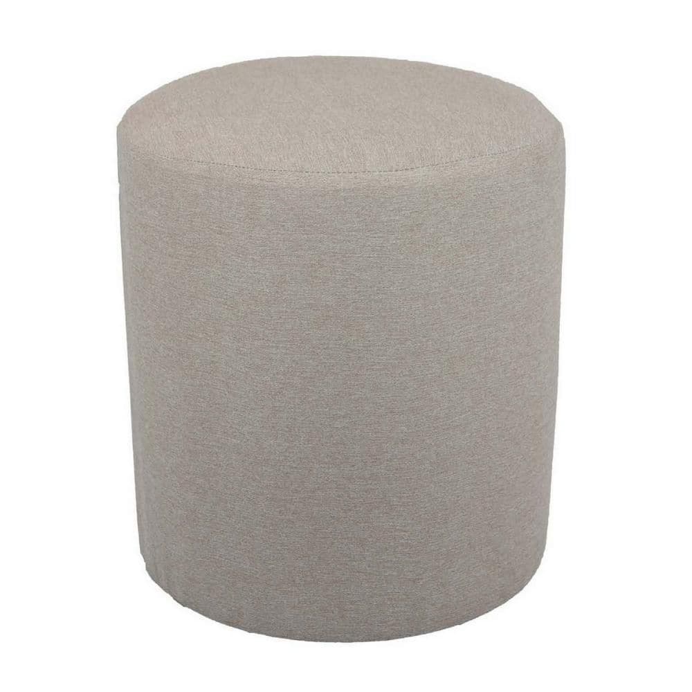 Santo Taupe Gray Linen Round Accent Ottoman