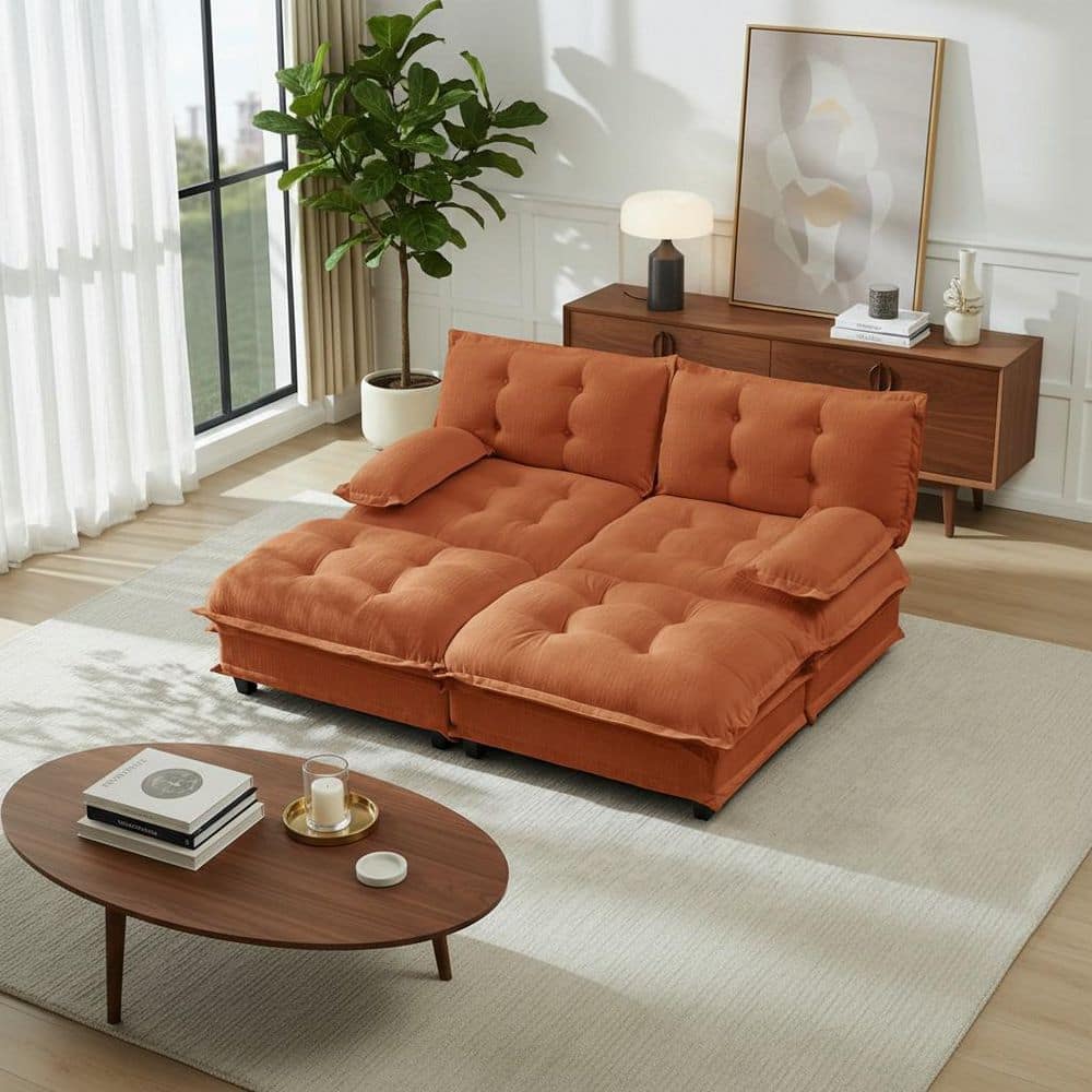 PREM Oversize Modular 77 in. Chenille Sectional Sofa Set in Cinnamon Orange with Ottomans and Deep Seating,Easy Assembly