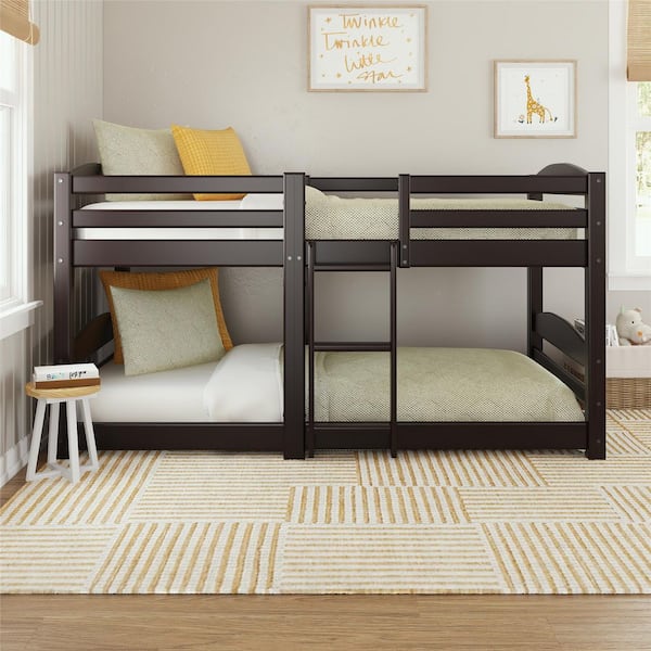 DHP DHP Birley Low Wood Bunk Bed for Kids, Twin over Twin, Espresso
