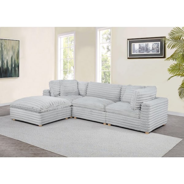Adri 40 in W. Armless 1-Piece Corduroy Fabric Modular Sectional Sofa Armless Chair in. Light Grey Color