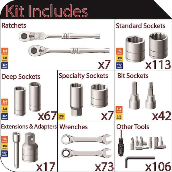 1/4 in., 3/8 in., and 1/2 in. Drive Master Mechanics Tool Set (432-Piece)