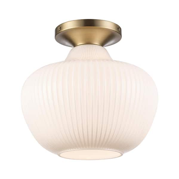 Monteaux Lighting 11 in. 1-Light Gold Semi-Flush Mount Ceiling Light Fixture with Glass Shade