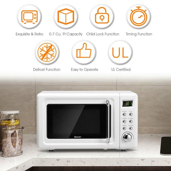 Costway 0.7Cu.Ft Retro Countertop Microwave Oven 700W LED Display - Gold