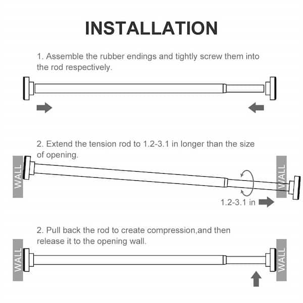 2 Pack Tension Rods Spring Tension Curtain Rod, 26 to 39 Inch Adjustable  Black Tension Rod, Small Curtain Rods Spring Loaded Curtain Tension Rods  for