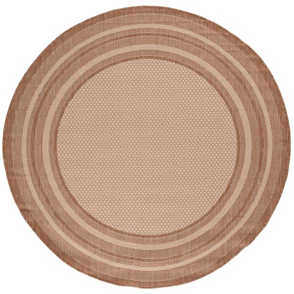 Courtyard 7 ft. x 7 ft. Round Beige/Dark Beige Solid Color Striped Indoor/Outdoor Area Rug
