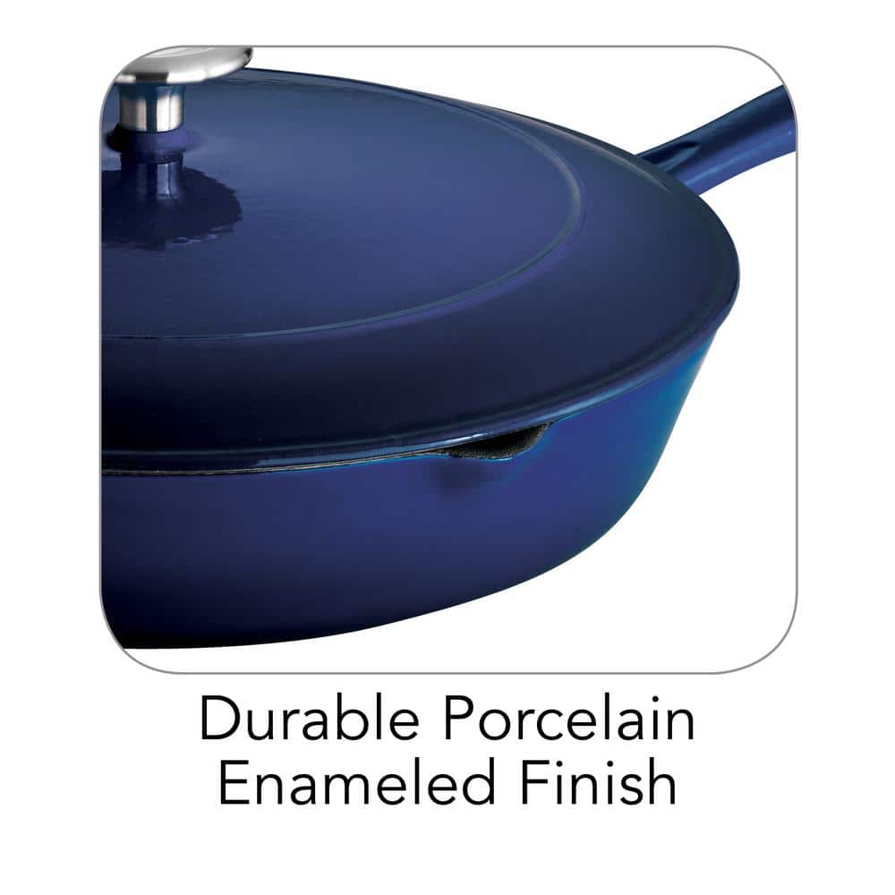 Gradated Cobalt 12" Enameled Cast Iron Skillet with Lid