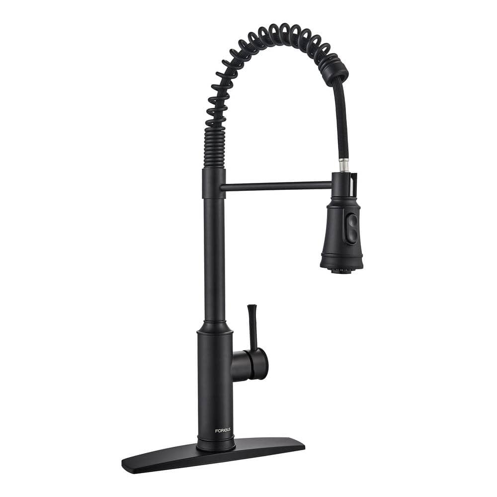 Single Handle Pull Down Sprayer Kitchen Faucet with Spring in Matt Black -  androme, H0028CB