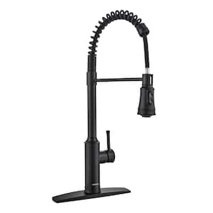 Single Handle Pull Down Sprayer Kitchen Faucet with Spring in Matt Black