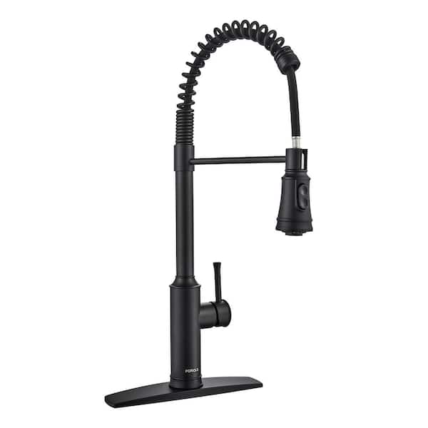 androme Single Handle Pull Down Sprayer Kitchen Faucet with Spring in Matt Black