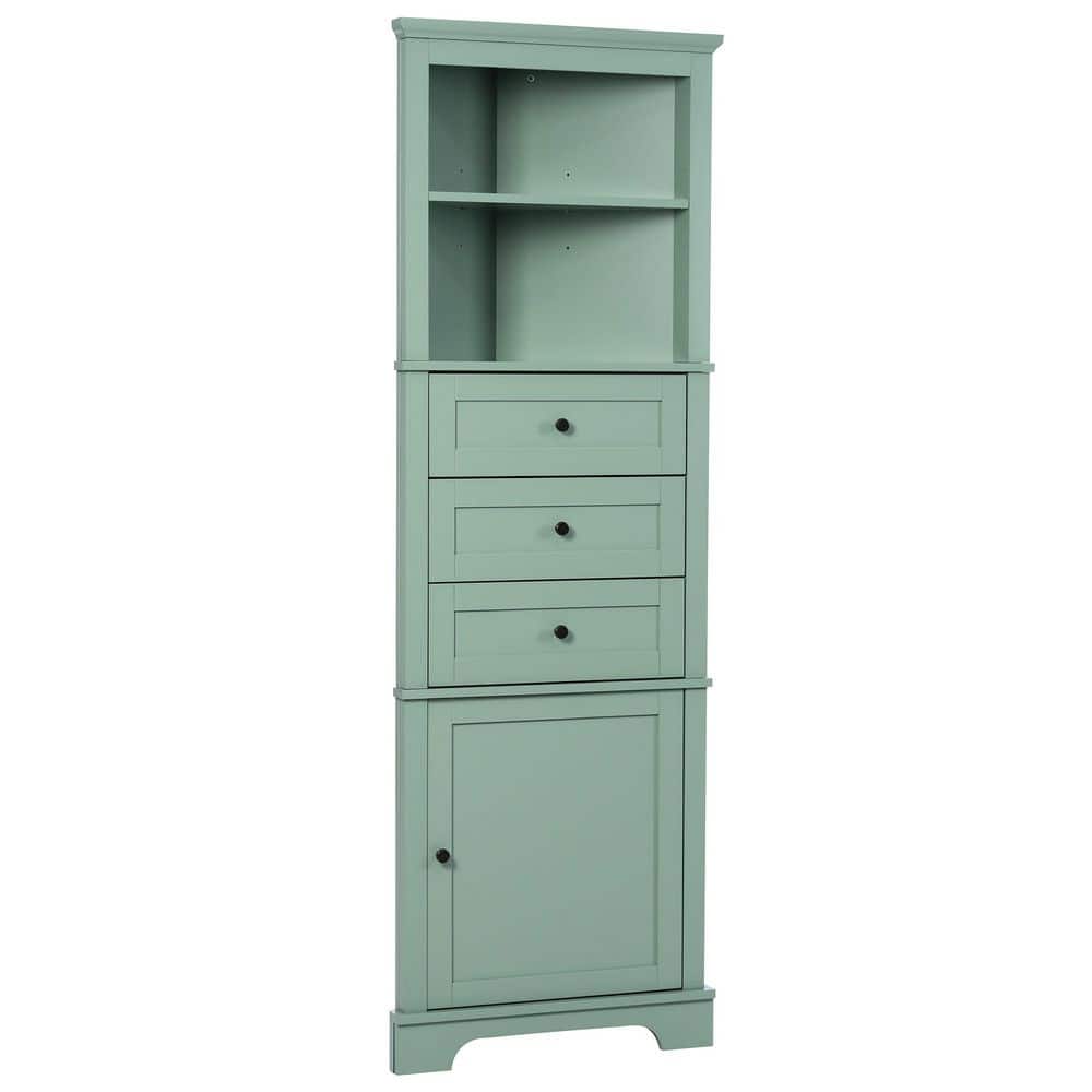 23 in. W x 13.4 in. D x 68.9 in. H Green Wood Triangle Linen Cabinet with 3-Drawers and Adjustable Shelves