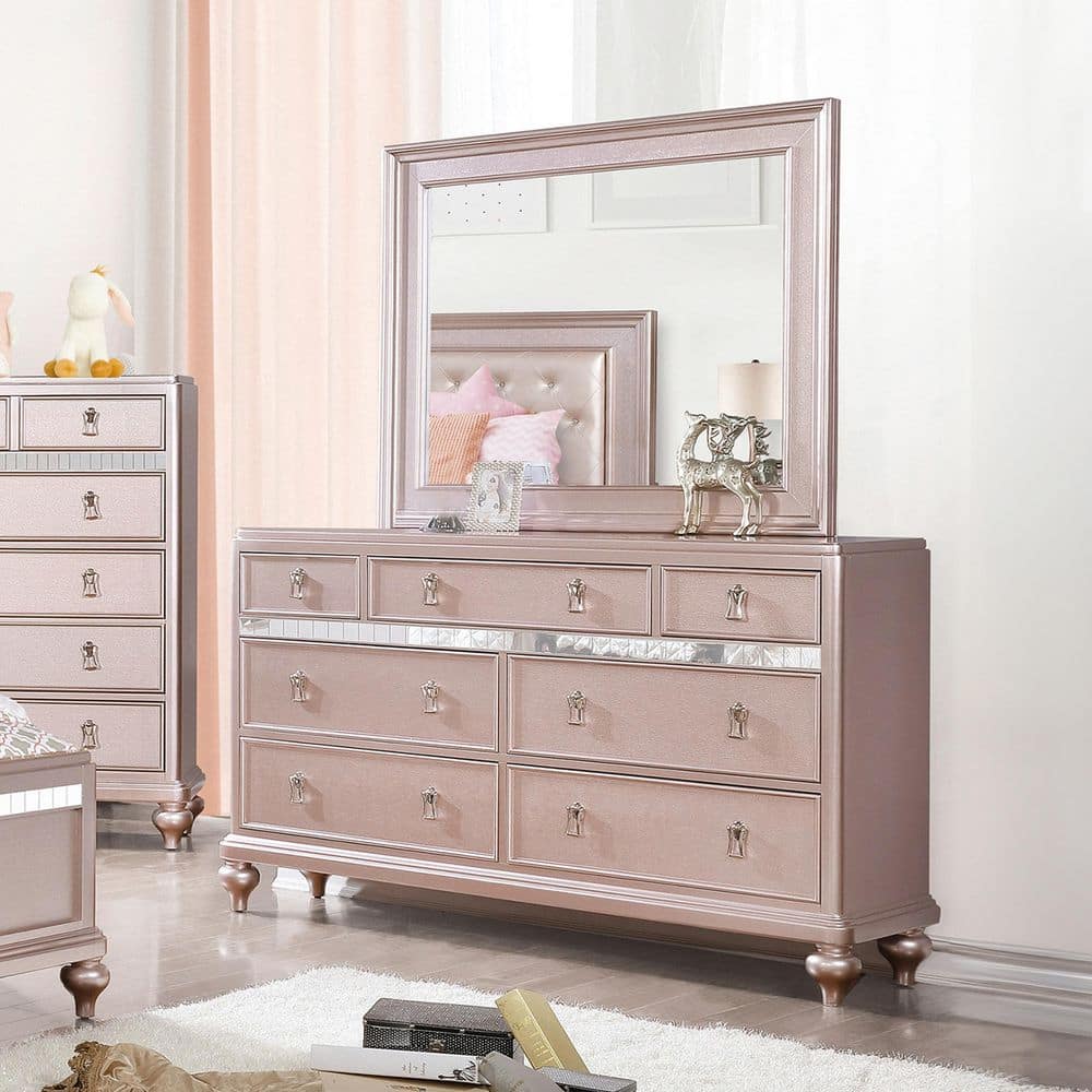rose gold dresser with mirror Furniture of America Kloe 2-Piece Rose Gold 7-Drawer 64 in. Dresser with  Mirror IDF-7170RG-DM