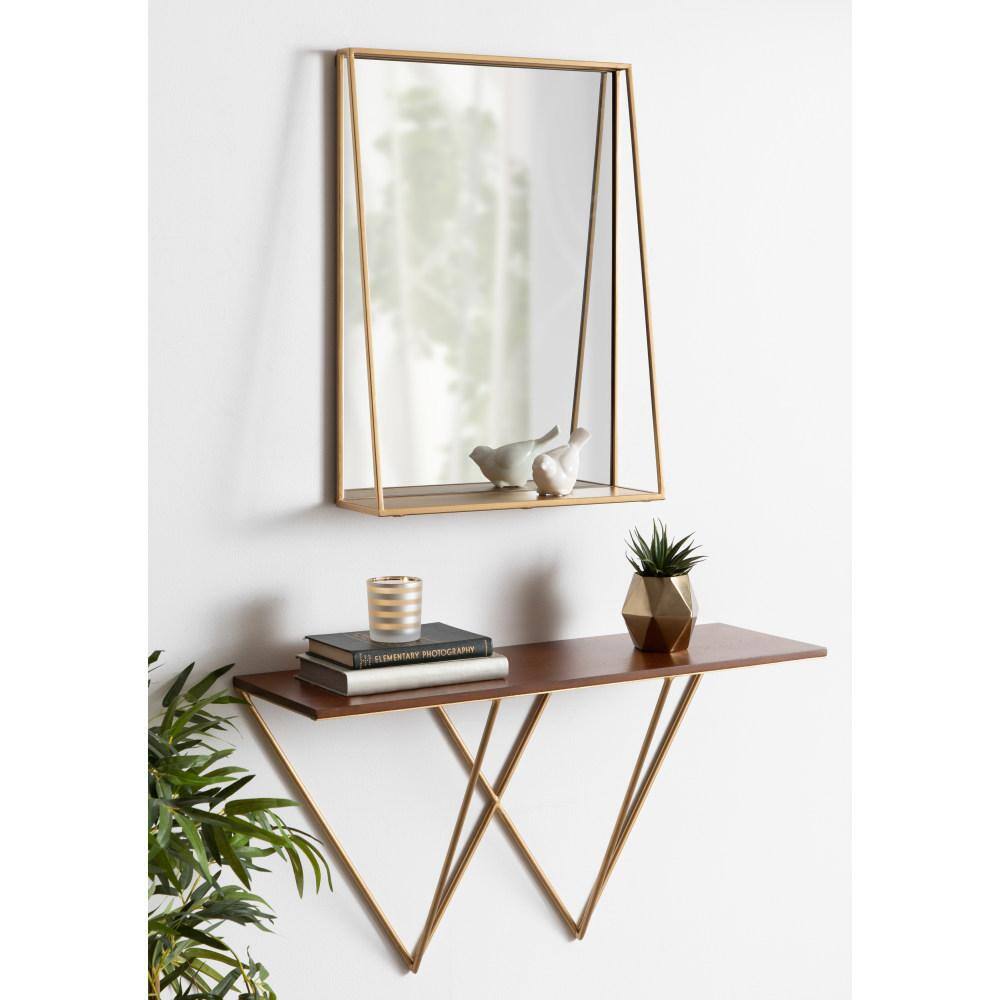 Lintz 24" Glam Gold Rectangular Mirror with Storage Shelf