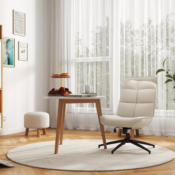 Homy Casa Cot Adjustable Height Swivel Suede Dining Chair-Beige Fabric, Black Metal Legs, Single Dining Chair