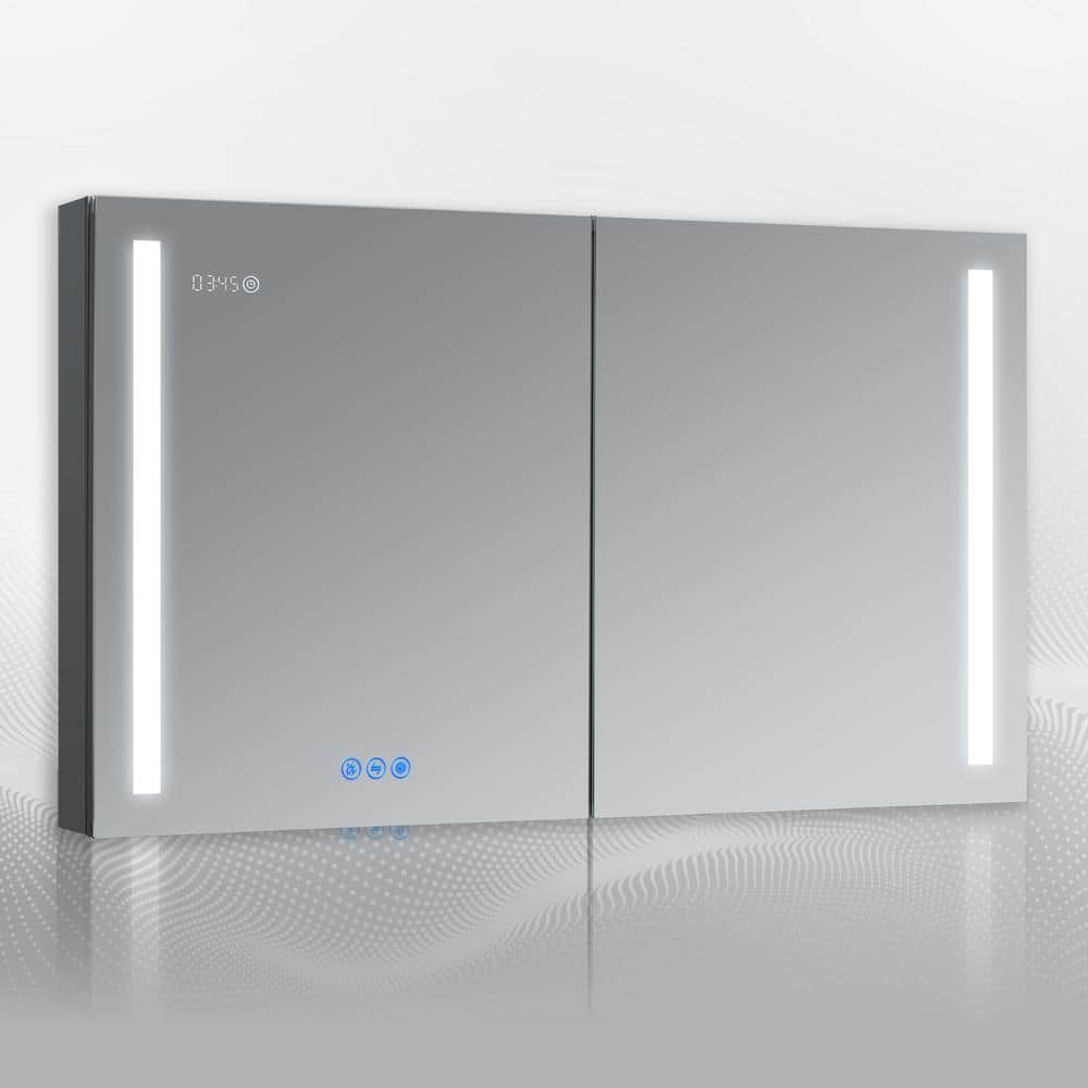 AURA 48 in.W x 30 in.H LED Medicine Cabinet Recessed Surface Clock Dimmer D