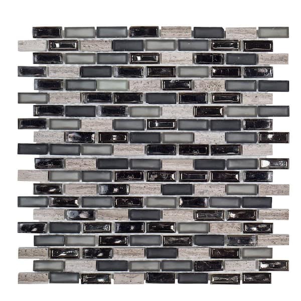 Jeffrey Court Coal Mine Gray 11.5 in. x 11.625 in. Interlocking Mixed Glass and Stone Mosaic Tile (14.99 sq. ft./Case)