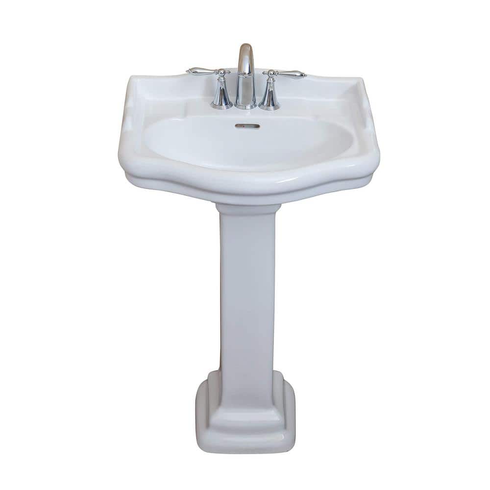 Roosevelt White Ceramic Pedestal Bathroom Sink with Overflow