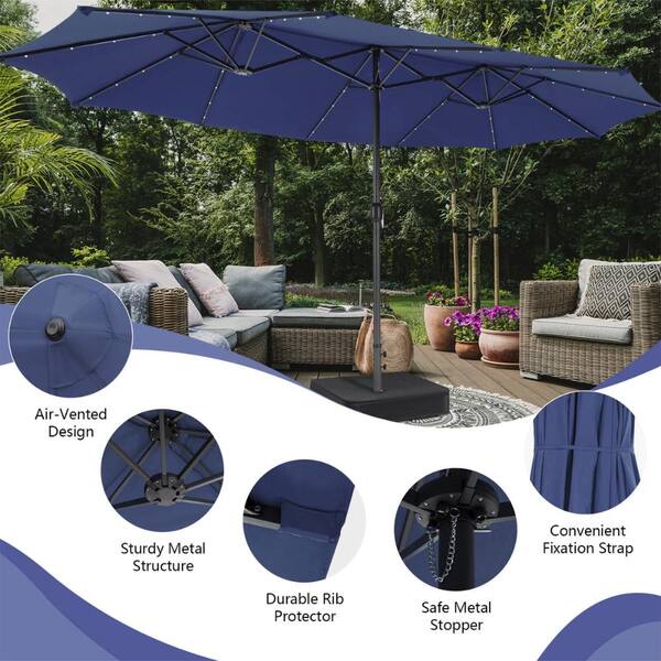 double vented patio umbrella solar lights OVIOS LED Available in versions with or without lights The 36 LED lights ensure ample lighting at night 11' x 11' Outdoor Patio