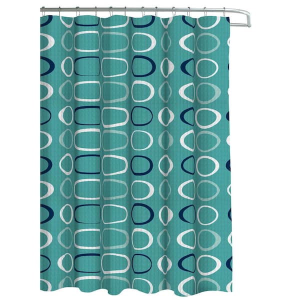 Creative Home Ideas Oxford Weave Textured 70 in. W x 72 in. L Shower Curtain with Metal Roller Hooks in Terrell Light Blue