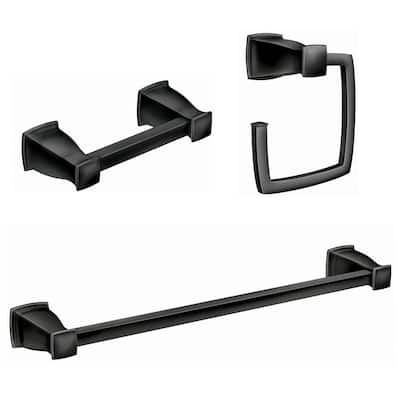 Hensley Press and Mark 3-Piece Bath Hardware Set with 24 in. Towel Bar, Paper Holder and Towel Ring in Matte Black