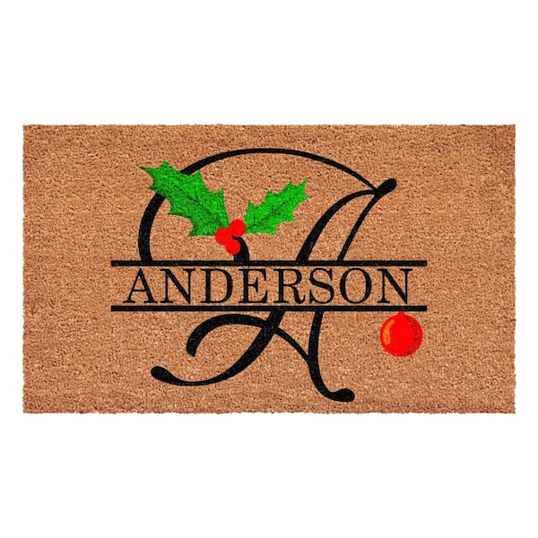 Calloway Mills Personalized Multi-Colored Christmas Holly 48 in. x 24 in. Indoor/Outdoor Doormat, Letter A