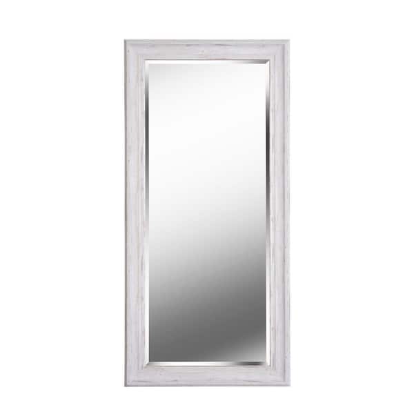 Kenroy Home Oversized Rectangle Distressed White Wood Antiqued Beveled Glass Mirror (65 in. H x 31 in. W)