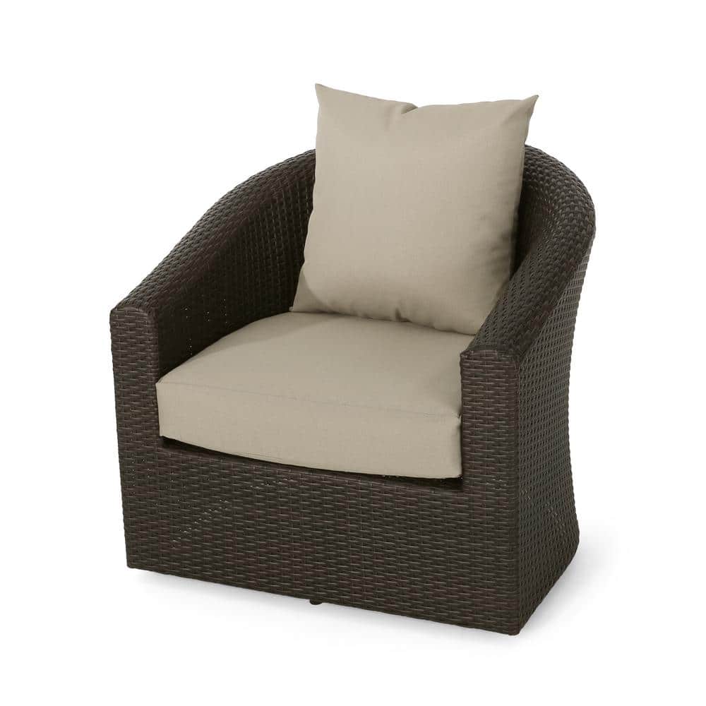 Wicker Lounge Chair with White Cushion Swivel Club Chair-Classic Wicker Des