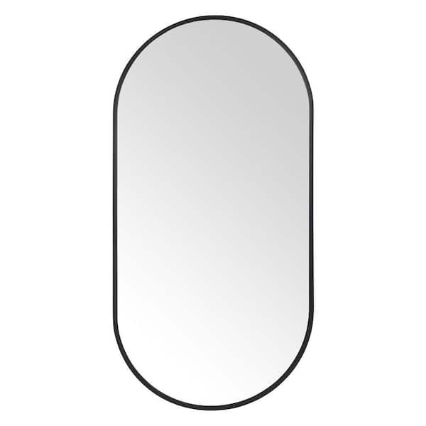 20 in. W x 40 in. H Modern Oval Metal Framed Wall Mounted Bathroom Vanity Mirror in Black