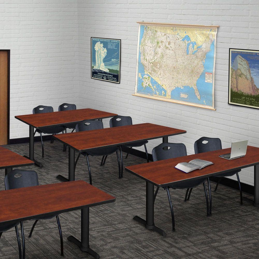 Cain 66 in. x 24 in. Cherry Steel T-Base Training Seminar Table Desk