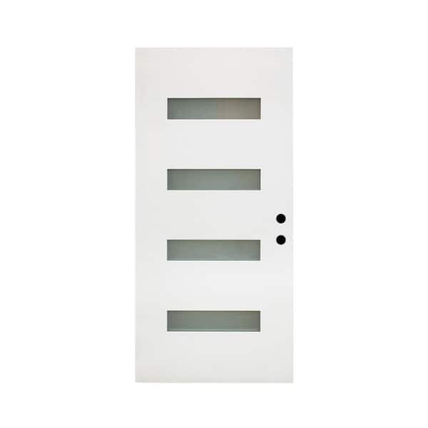 36 in. x 80 in. White Finish Entry Door Slab, 4-Lite Low-E Frosted Glass Fiberglass Front Door Slab, Left Hand Inswing