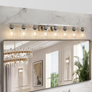 51.2 in. 8 Light Chrome Vanity Light with Clear Glass Shade
