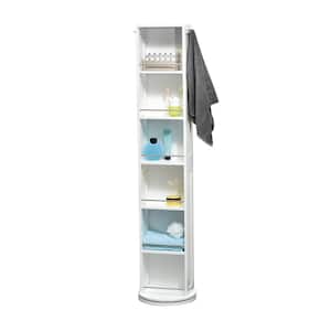 11.81 in. L x 6.89 in. W x 66.73 in. H Swivel Storage Cabinet Organizer Tower Free Standing Linen Tower Mirror in White