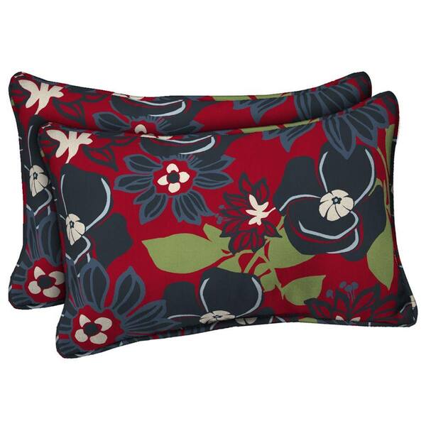 Hampton Bay Grande Modern Floral Outdoor Lumbar Pillow (2-Pack)