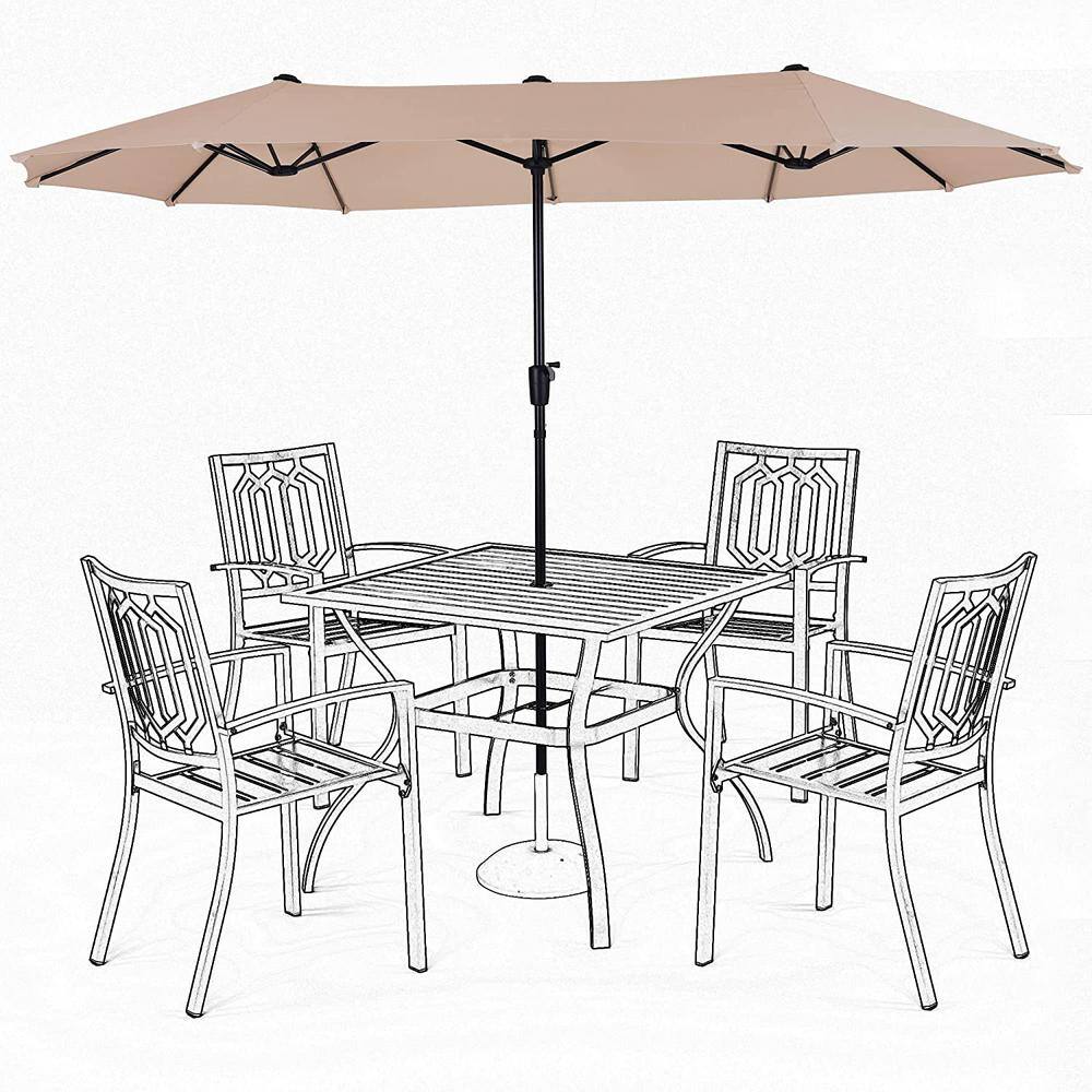 13 ft. Outdoor Market Double Sided Double Patio Umbrella with Beige Crank S
