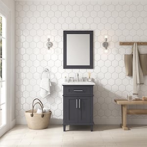 Sonoma 24 in. W x 20 in. D x 34 in. H Bath Vanity in Dark Charcoal with White Carrara Marble Top