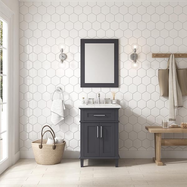 Home Decorators Collection Sonoma 24 in. W x 20 in. D x 34 in. H Bath Vanity in Dark Charcoal with White Carrara Marble Top