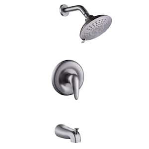 Single Handle 5-Spray Wall Mount Tub and Shower Faucet 4.4 GPM 6 in. Shower Faucet Set in Brushed Nickel Valve Included
