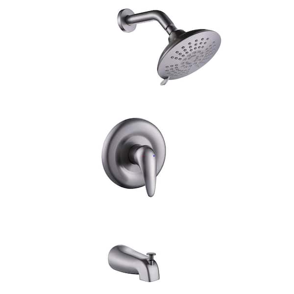 AIMADI Single Handle 5-Spray Wall Mount Tub and Shower Faucet 4.4 GPM 6 in. Shower Faucet Set in Brushed Nickel Valve Included