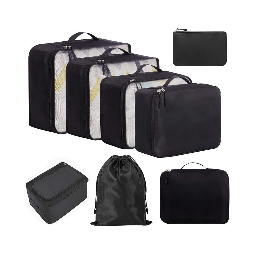 Jet Black 8 PCS Packing Cubes for Luggage Travel Organizers Water-Repellent Lightweight Fabric for Suitcase