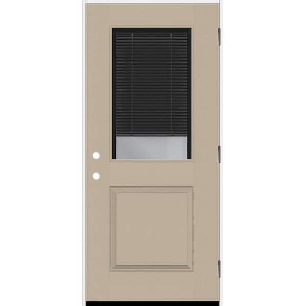 Steves & Sons Legacy 30 in. x 80 in. 1/2 Lite Clear Glass Noir Miniblind LHOS Sandstone Fiberglass Prehung Door w/6-9/16 in. Jamb