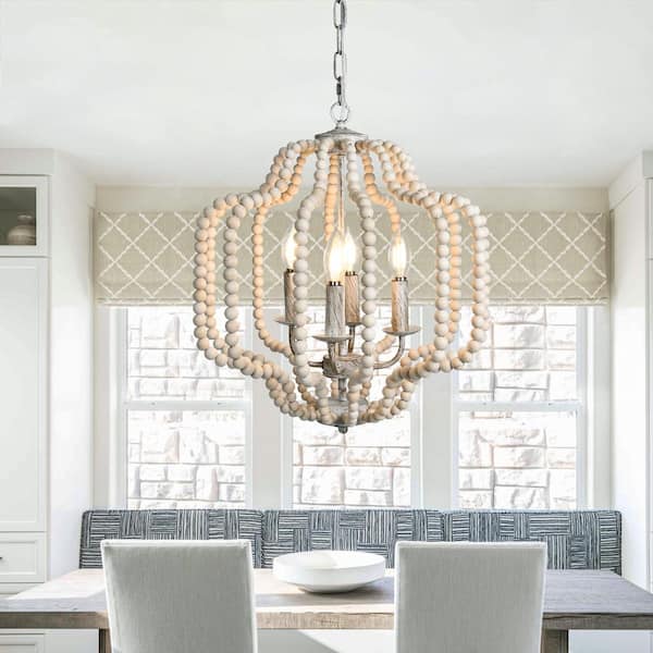 Richmond 4-Light Boho Beaded Chandelier Candle Style Geometric Pendant Lighting