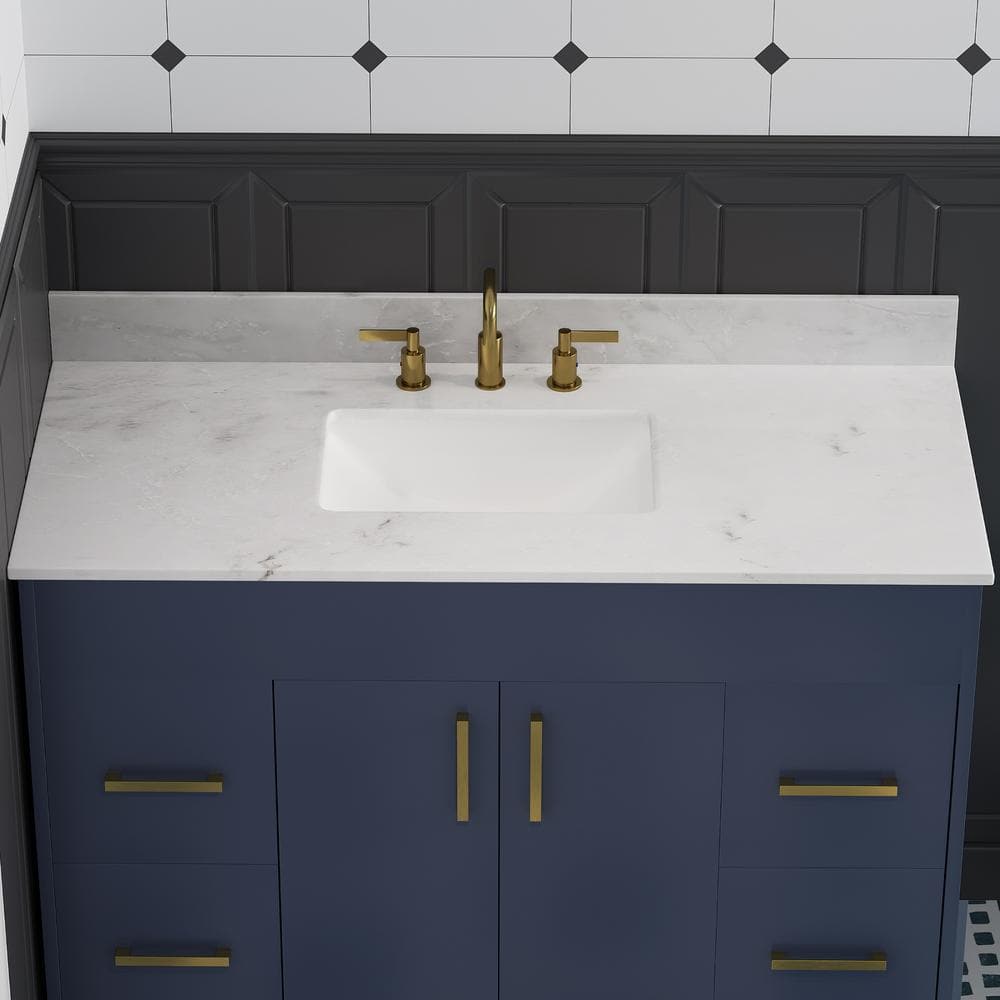 49'' White Marble Single Vanity Top with Ceramic Undermount Sink