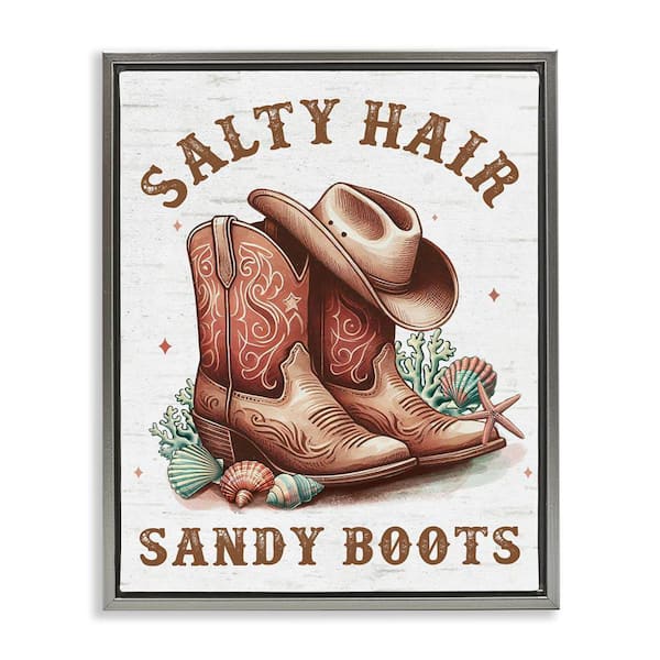 Coastal Cowgirl Boots by Lettered and Lined Gray Floater Frame Nature Graphic Art Print 31 in. x 25 in.