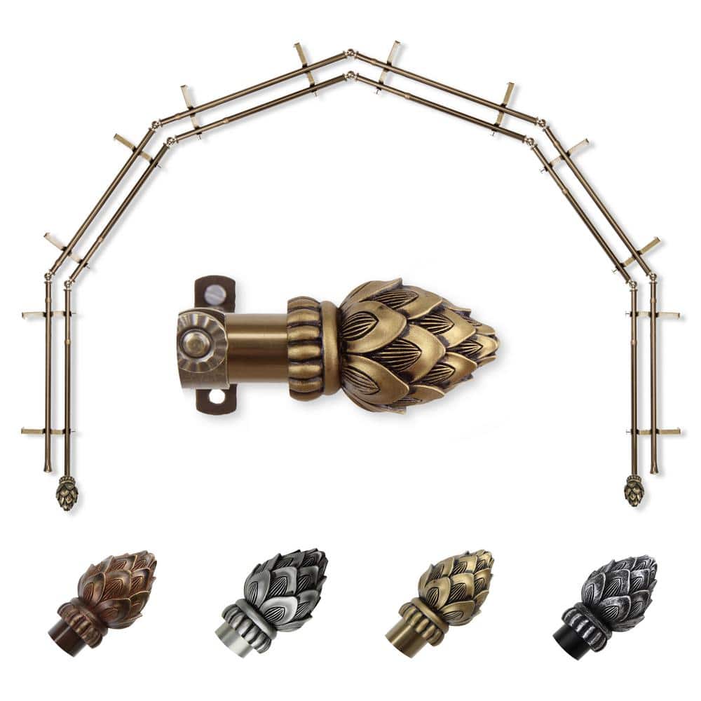 "13/16"" Dia Adjustable 6-Sided Double Bay Window Curtain Rod 28 to 48"" (each side) with Jace Finials in Antique Brass" price history on PriceWatchPro