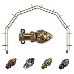 13/16" Dia Adjustable 6-Sided Double Bay Window Curtain Rod 28 to 48" (each side) with Jace Finials in Antique Brass