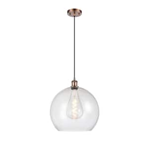 Athens 60-Watt 1 Light Antique Copper Shaded Pendant Light with Seeded glass Seeded Glass Shade